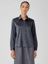Eileen Fisher Stretch Silk Charmeuse Classic Collar Shirt In Gray
