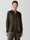 Eileen Fisher Stretch Silk Charmeuse Classic Collar Shirt In Green