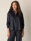 Eileen Fisher Stretch Silk Charmeuse Classic Collar Shirt In Black