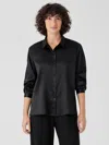 Eileen Fisher Stretch Silk Charmeuse Classic Collar Shirt In Black