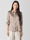 Eileen Fisher Stretch Silk Charmeuse Classic Collar Shirt In Neutral