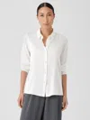 Eileen Fisher Stretch Silk Charmeuse Classic Collar Shirt In White