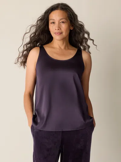 Eileen Fisher Stretch Silk Charmeuse Scoop Neck Tank In Purple