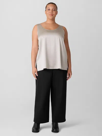Eileen Fisher Stretch Silk Charmeuse Scoop Neck Tank In Silver