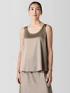 Eileen Fisher Stretch Silk Charmeuse Scoop Neck Tank In Brown