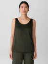 Eileen Fisher Stretch Silk Charmeuse Scoop Neck Tank In Green