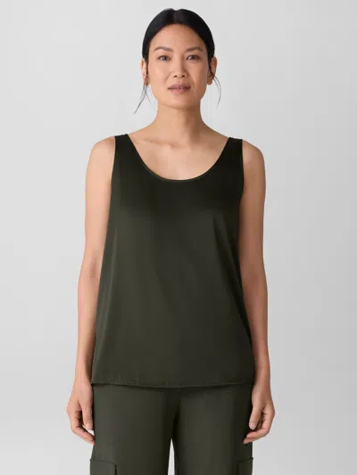 Eileen Fisher Stretch Silk Charmeuse Scoop Neck Tank In Green