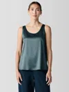 Eileen Fisher Stretch Silk Charmeuse Scoop Neck Tank In Green