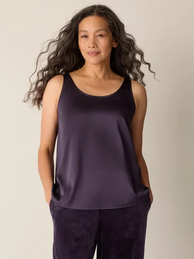 Eileen Fisher Stretch Silk Charmeuse Scoop Neck Tank In Purple
