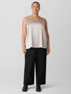 Eileen Fisher Stretch Silk Charmeuse Scoop Neck Tank In Silver