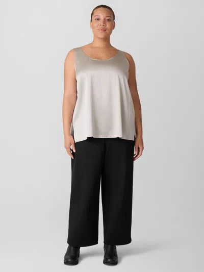 Eileen Fisher Stretch Silk Charmeuse Scoop Neck Tank In Silver