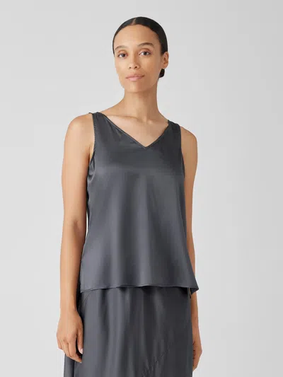 Eileen Fisher Stretch Silk Charmeuse V-neck Tank In Gray