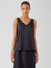 Eileen Fisher Stretch Silk Charmeuse V-neck Tank In Black