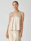 Eileen Fisher Stretch Silk Charmeuse V-neck Tank In Gold