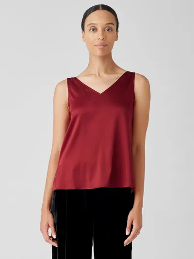 Eileen Fisher Stretch Silk Charmeuse V-neck Tank In Burgundy