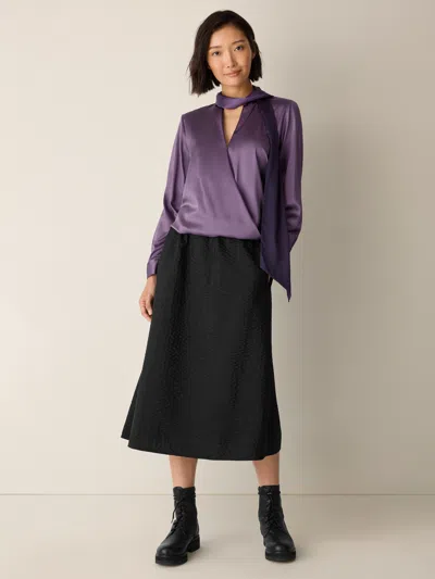 Eileen Fisher Stretch Silk Charmeuse Wrap Top In Purple
