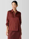 Eileen Fisher Stretch Silk Charmeuse Classic Collar Shirt In Brown