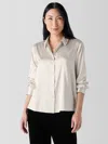 Eileen Fisher Stretch Silk Charmeuse Classic Collar Shirt In Brown