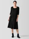 Eileen Fisher Stretch Silk Jersey Ballet Neck Dress In Black