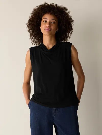Eileen Fisher Stretch Silk Jersey Cowl Neck Tank In Black