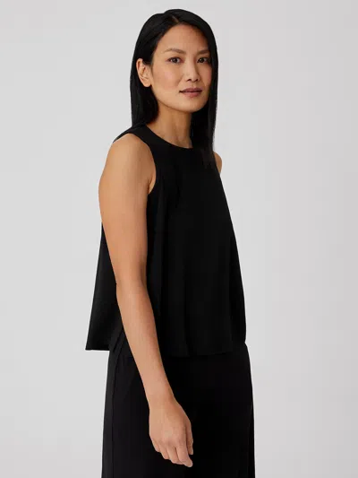 Eileen Fisher Stretch Silk Jersey Crew Neck Tank In Black
