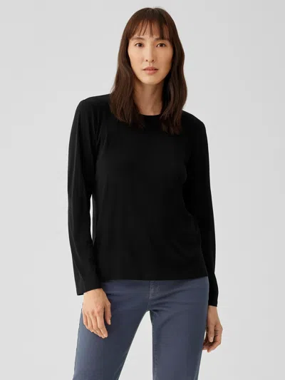 EILEEN FISHER STRETCH SILK JERSEY CREW NECK TOP