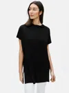 Eileen Fisher Stretch Silk Jersey Funnel Neck Tunic In Black