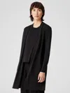 Eileen Fisher Stretch Silk Jersey High Collar Jacket In Black