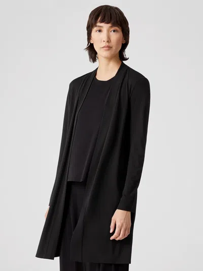 Eileen Fisher Stretch Silk Jersey High Collar Jacket In Black