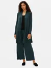 Eileen Fisher Stretch Silk Jersey High Collar Jacket In Green