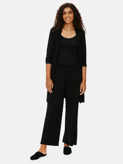 Eileen Fisher Stretch Silk Jersey Pleated Wide-leg Pant In Black