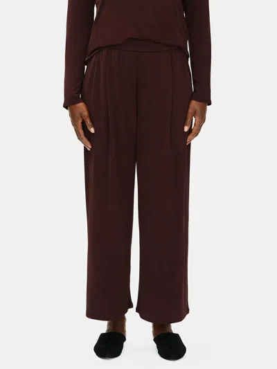 Eileen Fisher Stretch Silk Jersey Pleated Wide-leg Pant In Brown