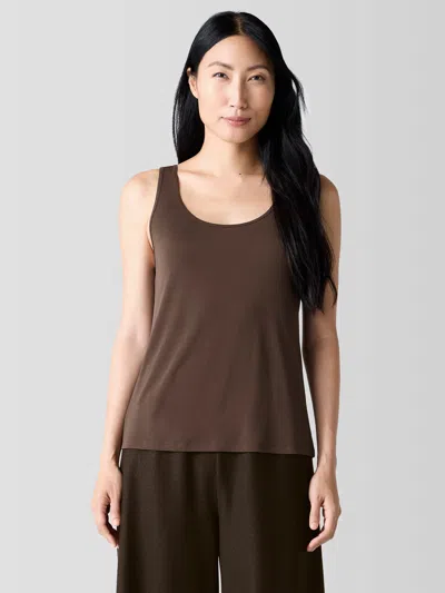 Eileen Fisher Stretch Silk Jersey Scoop Neck Tank In Brown