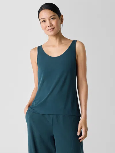 Eileen Fisher Stretch Silk Jersey Scoop Neck Tank In Blue