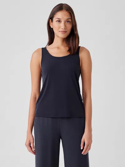 Eileen Fisher Stretch Silk Jersey Scoop Neck Tank In Brown