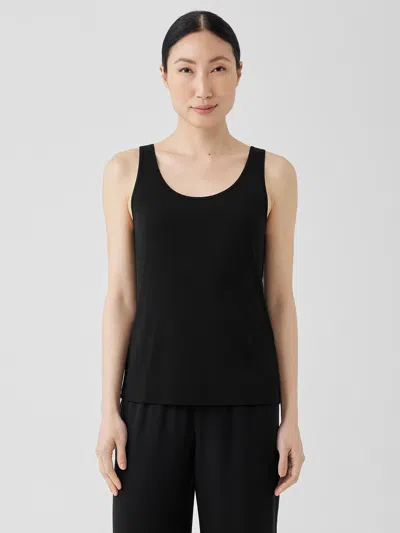 Eileen Fisher Stretch Silk Jersey Scoop Neck Tank In Black