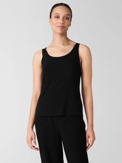 Eileen Fisher Stretch Silk Jersey Scoop Neck Tank In Black