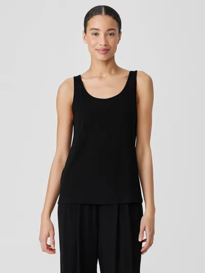 Eileen Fisher Stretch Silk Jersey Scoop Neck Tank In Black