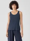 Eileen Fisher Stretch Silk Jersey Scoop Neck Tank In Blue