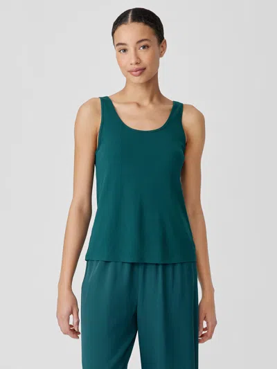 Eileen Fisher Stretch Silk Jersey Scoop Neck Tank In Blue