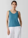 Eileen Fisher Stretch Silk Jersey Scoop Neck Tank In Blue