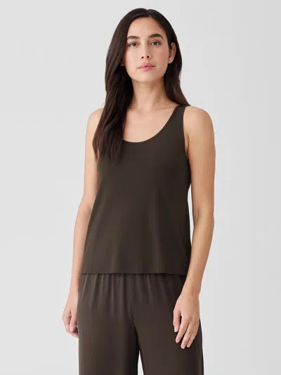 Eileen Fisher Stretch Silk Jersey Scoop Neck Tank In Brown