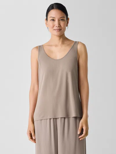 Eileen Fisher Stretch Silk Jersey Scoop Neck Tank In Brown
