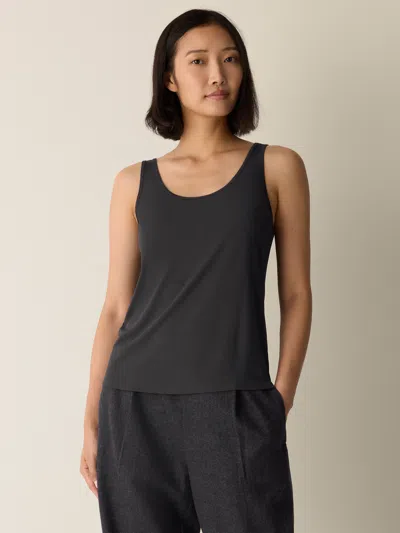 Eileen Fisher Stretch Silk Jersey Scoop Neck Tank In Black