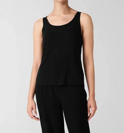 Eileen Fisher Stretch Silk Jersey Scoop Neck Tank In Black