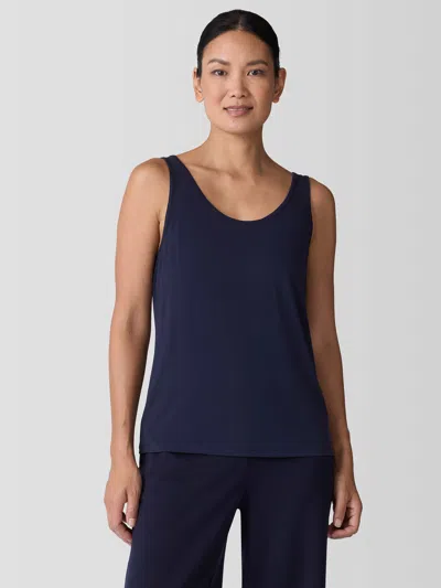 Eileen Fisher Stretch Silk Jersey Scoop Neck Tank In Blue