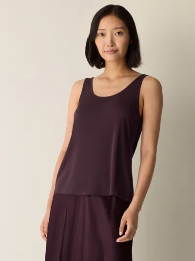 Eileen Fisher Stretch Silk Jersey Scoop Neck Tank In Brown