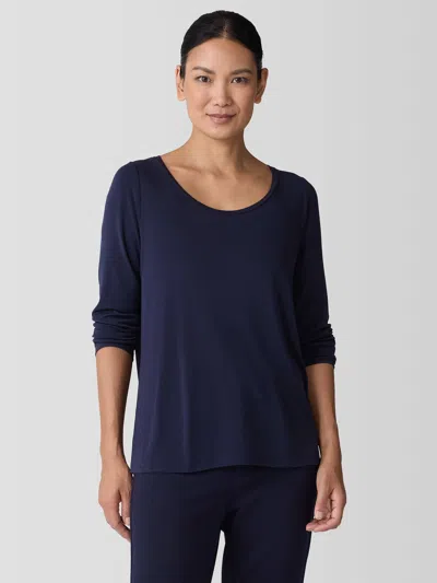 Eileen Fisher Stretch Silk Jersey Scoop Neck Top In Multi