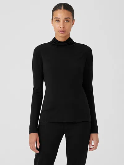 Eileen Fisher Stretch Silk Jersey Scrunch Neck Top In Black