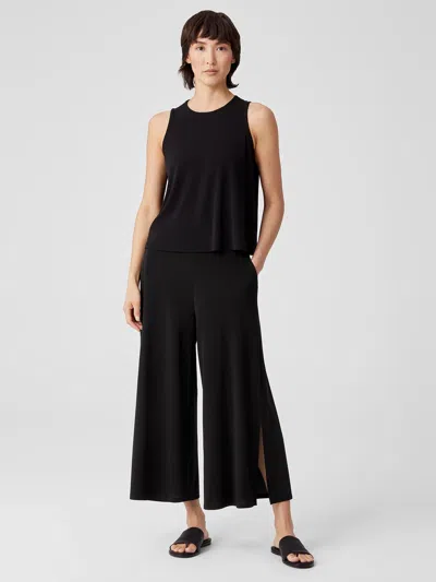 Eileen Fisher Stretch Silk Jersey Wide-leg Pant With Slits In Black